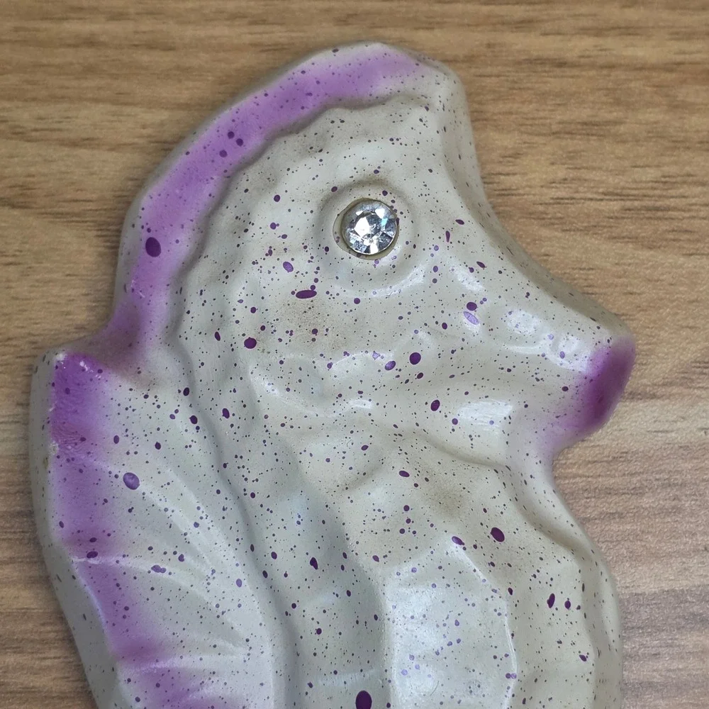 Vintage 3 Seahorse MCM Chalkware Wall Decorations Cream and Purple Beach House